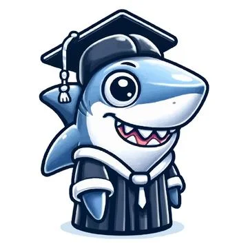 Cartoon shark decked up in a cap and gown for graduation, isolated Stock Illustration