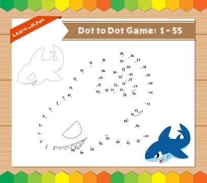 Cartoon Shark. Dot to dot educational game for kids Stock Illustration