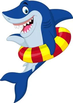Cartoon shark with inflatable ring Stock Illustration