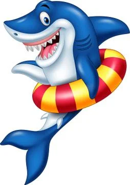 Cartoon shark with inflatable ring Stock Illustration