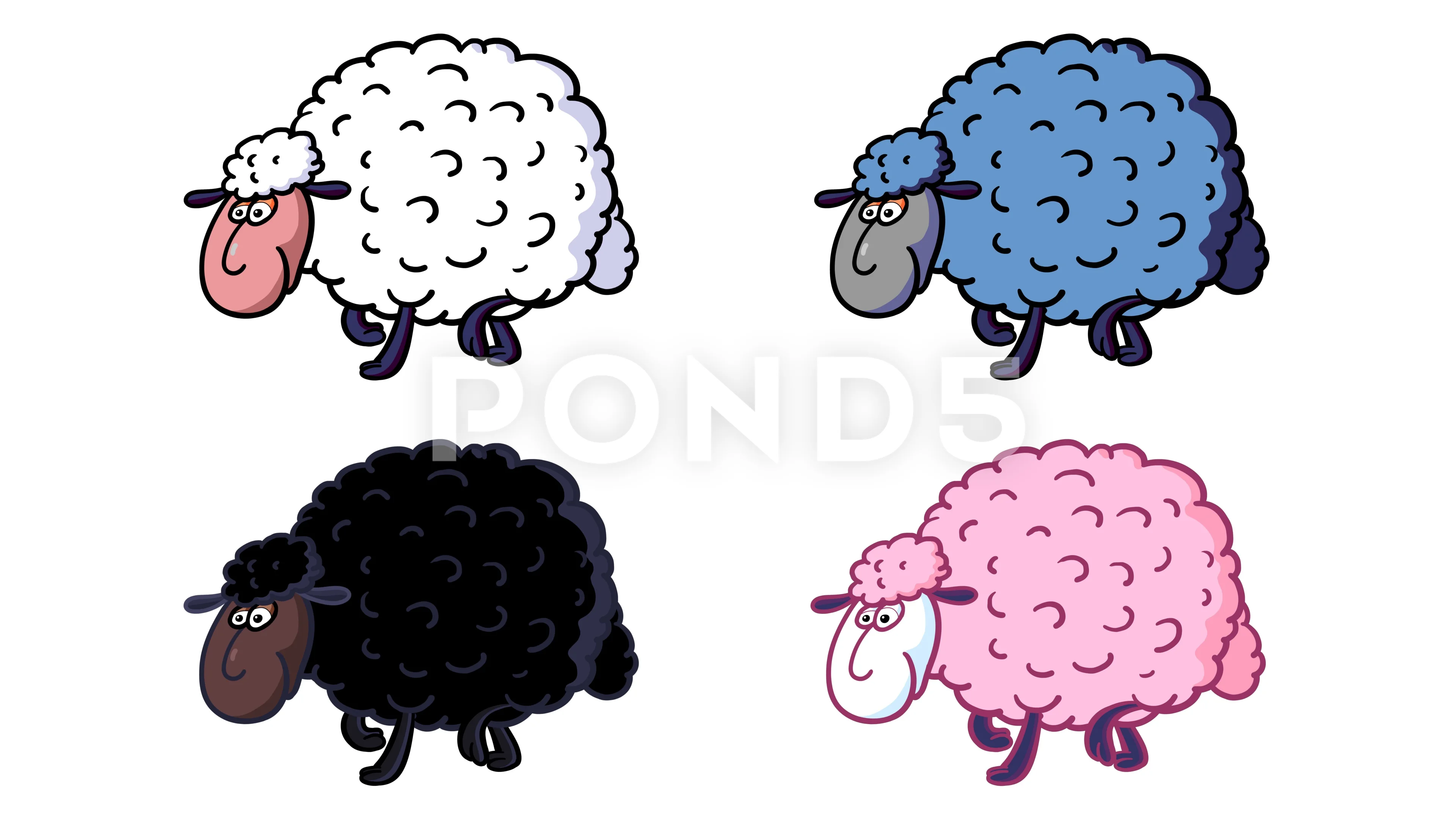 Cartoon sheep 4 colour character moves w... | Stock Video | Pond5