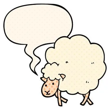 Cartoon sheep and speech bubble in comic book style Stock Illustration