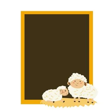 Cartoon sheep frame template with dark board. Cute farm animal Stock Illustration