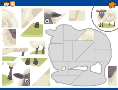 Cartoon sheep jigsaw puzzle task Stock Illustration