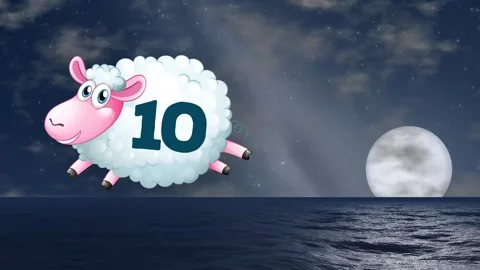 Cartoon Sheep Jumping Over Full Moon Above Night Ocean Stock Footage 343819335