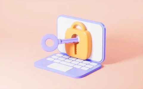 Cartoon shield and computer, 3d rendering. イラスト素材