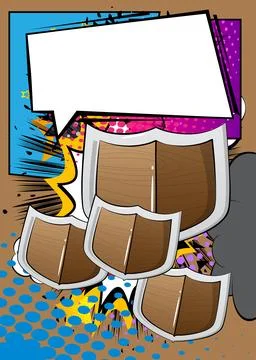 Cartoon Shield with blank speech bubble, comic book viking background. Retr.. イラスト素材