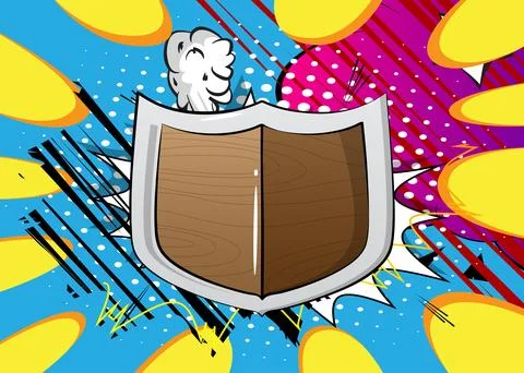 Cartoon Shield, comic book metal. Retro vector comics pop art design. Stock Illustration