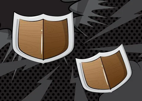 Cartoon Shield, comic book metal. Retro vector comics pop art design. Stock Illustration
