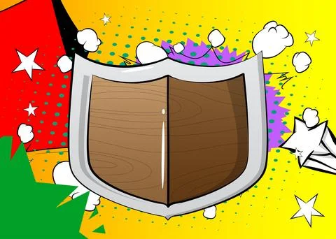 Cartoon Shield, comic book metal. Retro vector comics pop art design. Stock Illustration