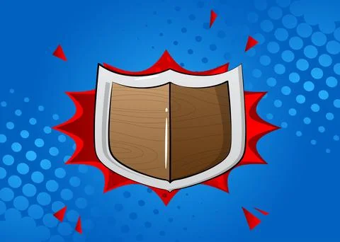 Cartoon Shield, comic book metal. Retro vector comics pop art design. Stock Illustration