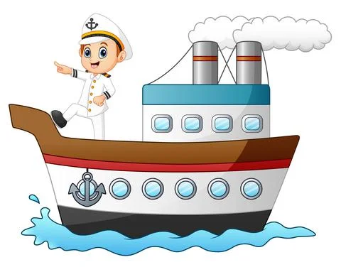 Cartoon ship captain pointing on a ship Stock Illustration