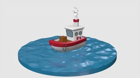 Cartoon Ship in a circular sea Stock Footage 252015562
