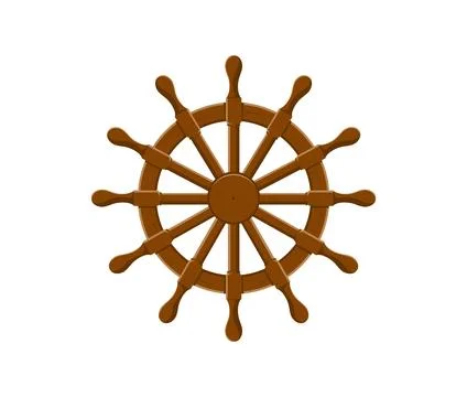 Cartoon ship steering wheel, vector wood boat helm Illustration