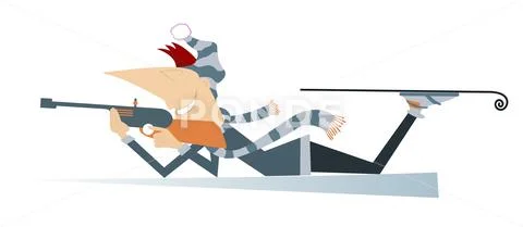 Cartoon shooting biathlon competitor isolated illustration Stock Illustration