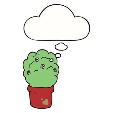 Cartoon shrub and thought bubble Stock Illustration