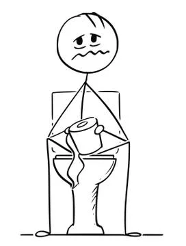 Cartoon of Sick or Drunk Man Sitting on Toilet Stock Illustration