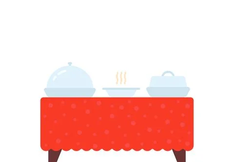 Cartoon side view table with dishes Illustrazione stock