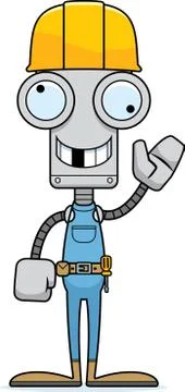 Cartoon Silly Construction Worker Robot Stock Illustration