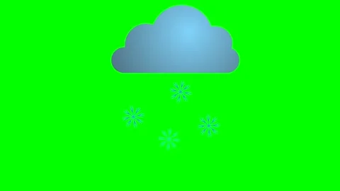 Cartoon simple cloud icon with falling snow or falling snowflakes on green Stock Footage 246097453