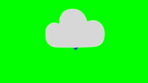 Cartoon simple cloud icon with raining and dripping raindrops on green screen Stock Footage 243255285