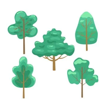 Cartoon simple flat trees set. Bright vector illustration for design. Stock Illustration