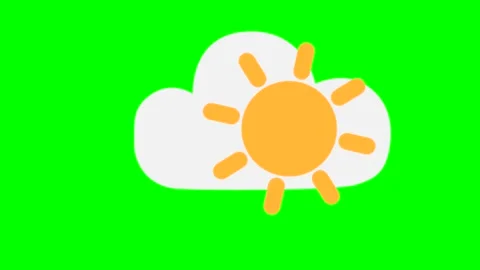 Cartoon simple sun rotation icon on cloud background green screen insert, chroma Stock Footage 245166845