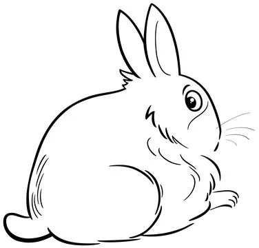 Cartoon sitting miniature rabbit comic animal character coloring page Illustrazione stock