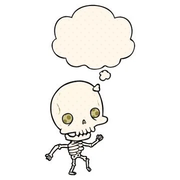 Cartoon skeleton and thought bubble in comic book style Stock Illustration