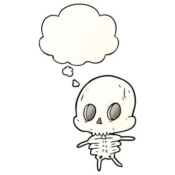 Cartoon skeleton and thought bubble in smooth gradient style Stock Illustration