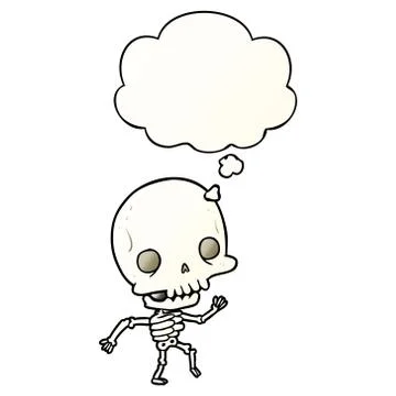 Cartoon skeleton and thought bubble in smooth gradient style Stock Illustration