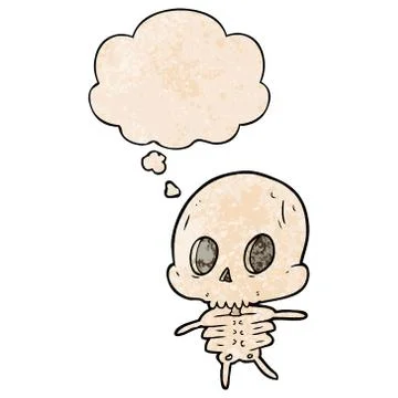 Cartoon skeleton and thought bubble in grunge texture pattern style Stock Illustration