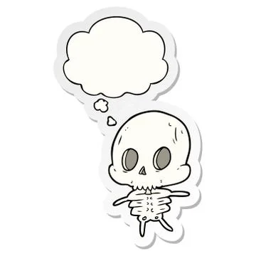 Cartoon skeleton and thought bubble as a printed sticker Stock Illustration