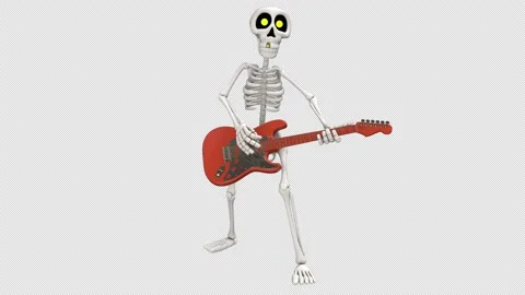 Cartoon skeleton playing guitar - 3d render looped with alpha channel. Video stock 215420216