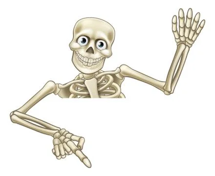 Cartoon Skeleton Pointing Down Stock Illustration