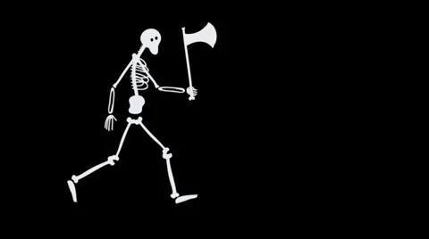 Cartoon Skeleton Walking with Axe Stock Footage 34394858