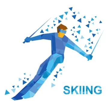 Cartoon skier with blue patterns running downhill Stock Illustration