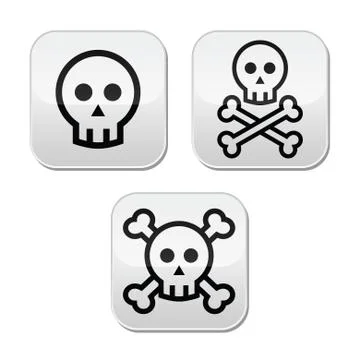 Cartoon skull with bones vector buttons set Stock Illustration