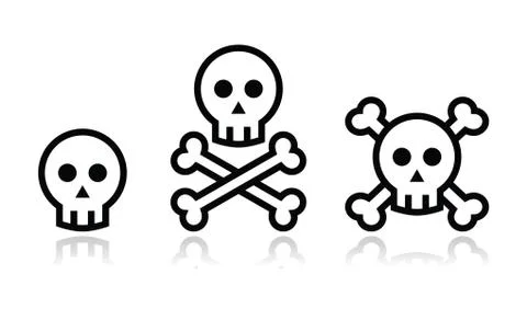 Cartoon skull with bones vector icon set Stock Illustration