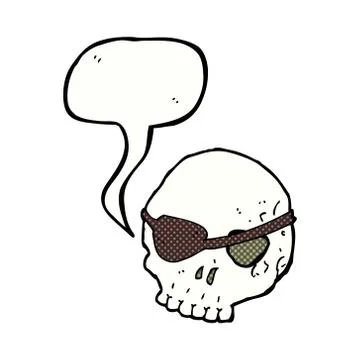 Cartoon skull with eye patch with speech bubble Stock Illustration