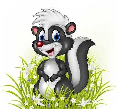 Cartoon skunk on grass background Stock Illustration