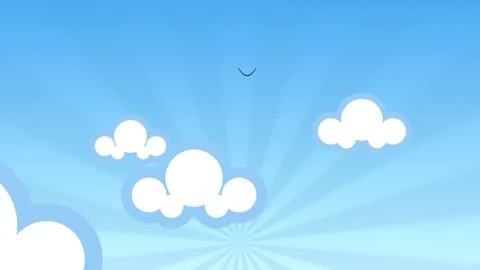 Cartoon sky background animation with floating white clouds sun rays and a Stock Footage 332071612