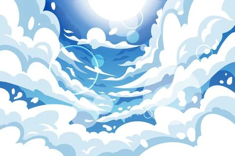 Cartoon sky, clouds panoramic, backdrop for kid game. Blue cloudy anime art s Illustrazione stock