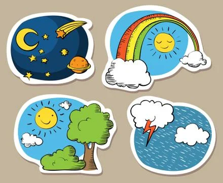 Cartoon sky stickers Stock Illustration