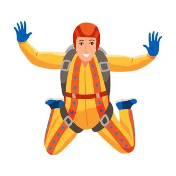 Cartoon skydiver character. Guy jumping from an airplane, free fall, flying in Stock Illustration