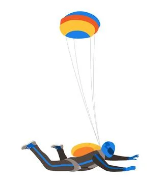Cartoon skydiver character. Guy jumping from an airplane, free fall, flying in Stock Illustration