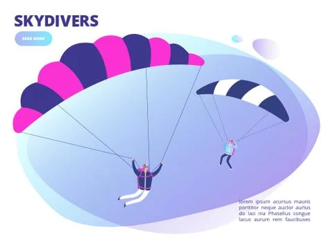 Cartoon skydivers vector background web page. Skydiving illustration Ilustración de archivo