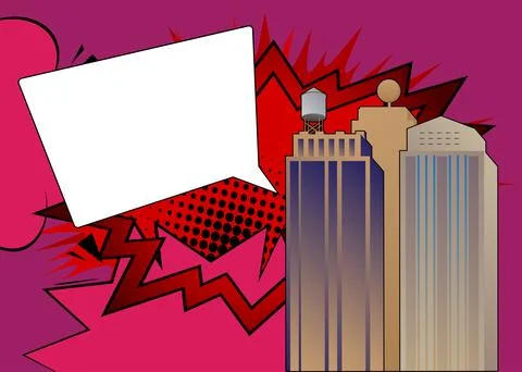 Cartoon Skyscraper with blank speech bubble, comic book construction backgr.. イラスト素材