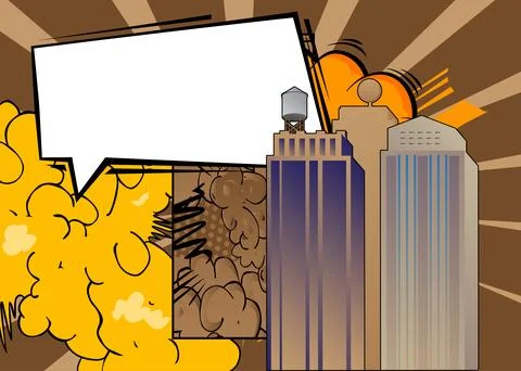 Cartoon Skyscraper with blank speech bubble, comic book construction backgr.. Stock Illustration