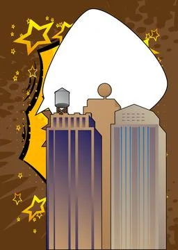 Cartoon Skyscraper with blank speech bubble, comic book construction backgr.. Stock Illustration